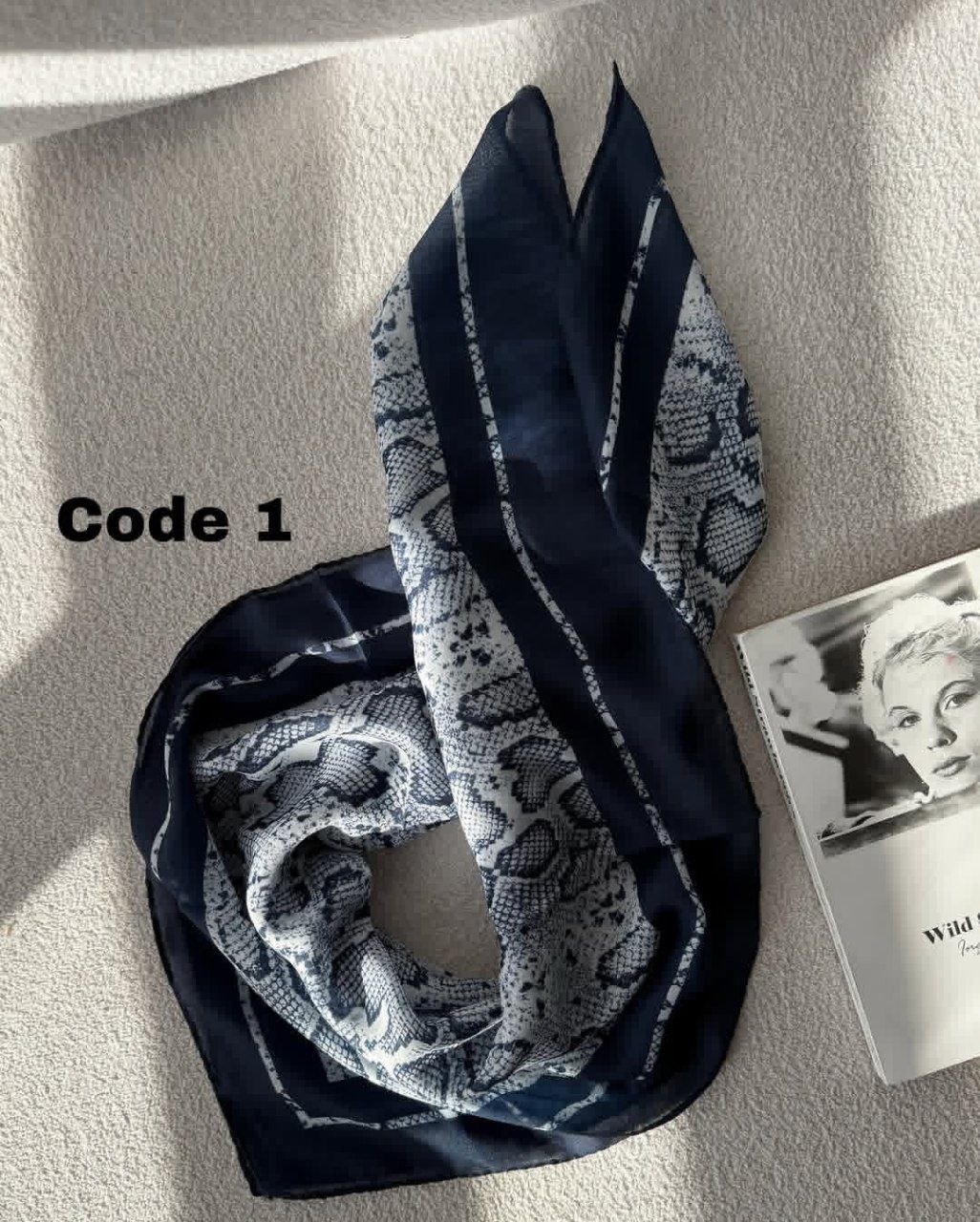 مینی اسکارف نخی پک سرمه ای سفید