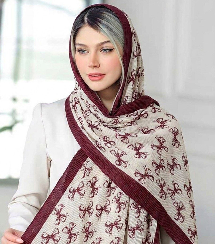 شال نخی پلیسه چاپی پاپیون