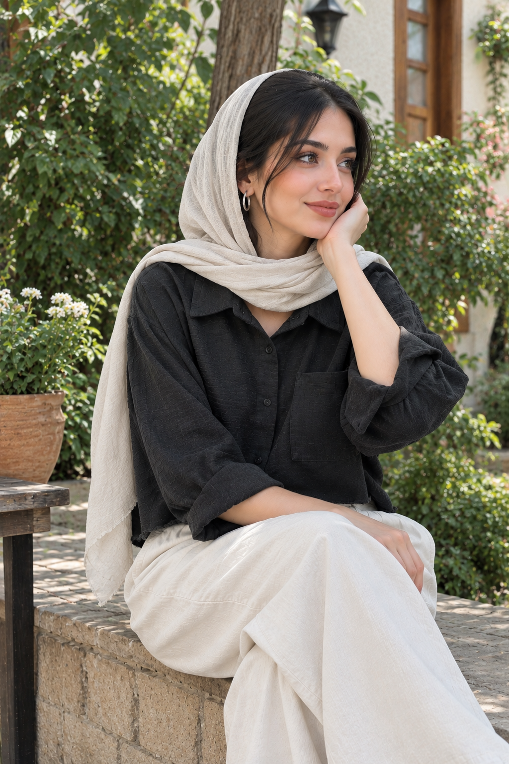 شومیز کراپ نخی زنانه مشکی فری سایز