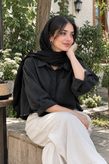 شومیز کراپ نخی زنانه مشکی فری سایز
