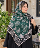 روسری زنانه نخی قواره ۱۴۰ طرح پیزلی سبز