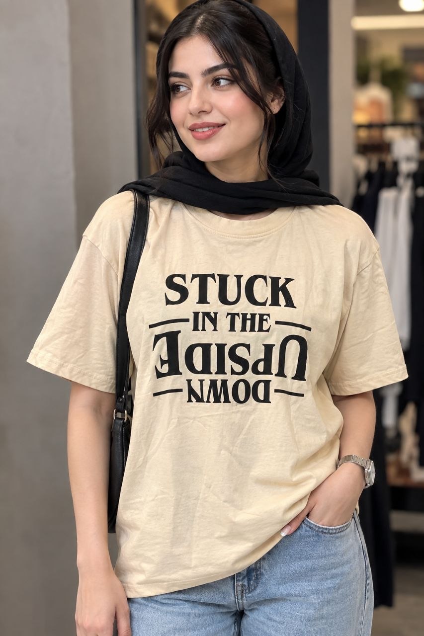 تی‌شرت نخ پنبه زنانه مدل STUCK