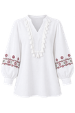 شومیز زنانه گلدوزی و منگولهدار آستین پفی